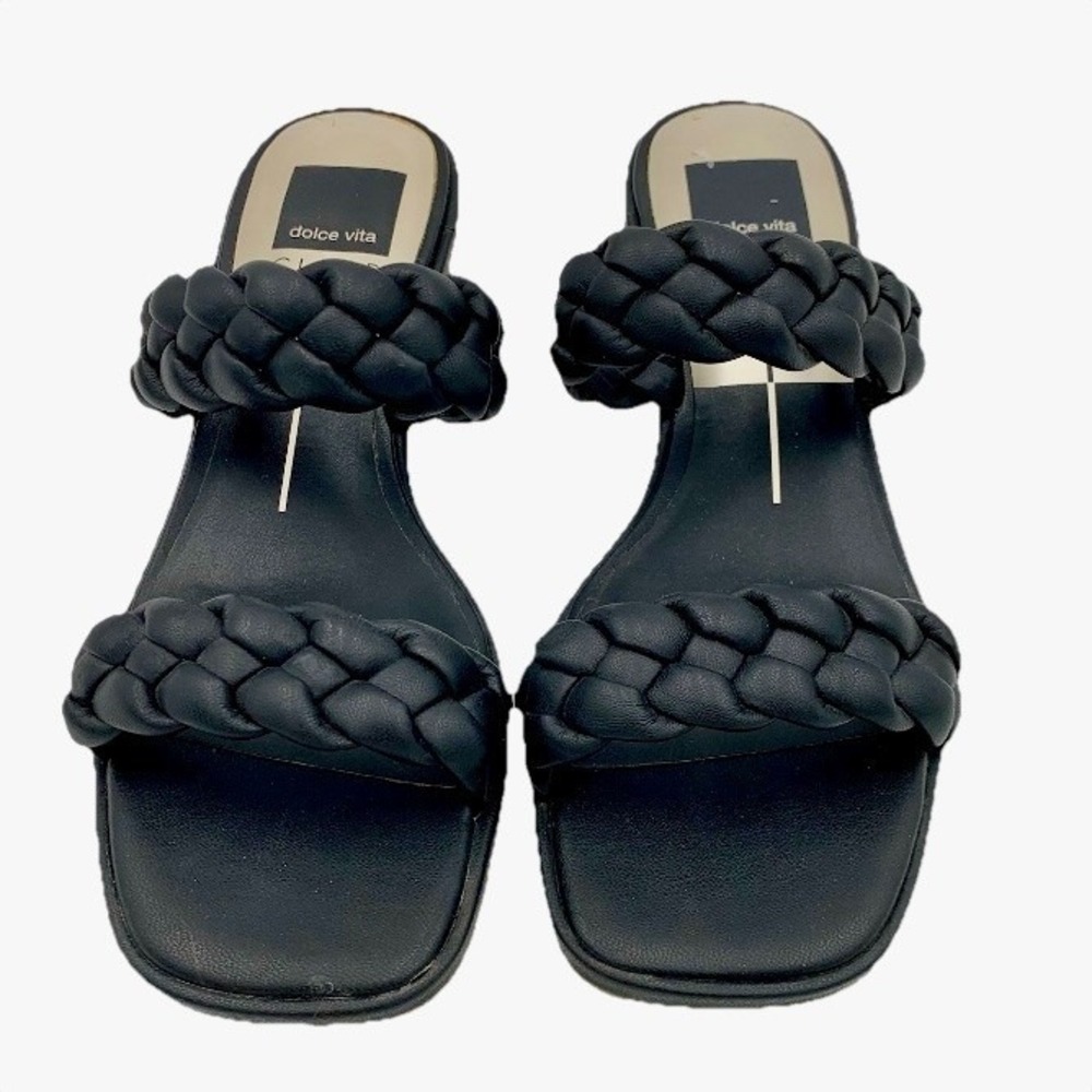 Dolce Vita Sandals Black‎ Braided Block Heel Slide Sz 7 Capsule Ronin Boho